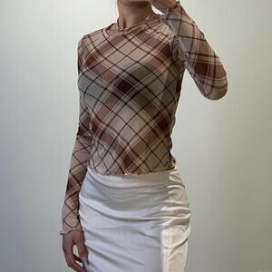 Emory Park Plaid Long Sleeve Top in Brown and Cream